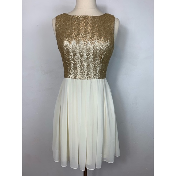 b darlin gold sequin dress bodice chiffon skirt special occasion sleeveless mini Mermaid dress